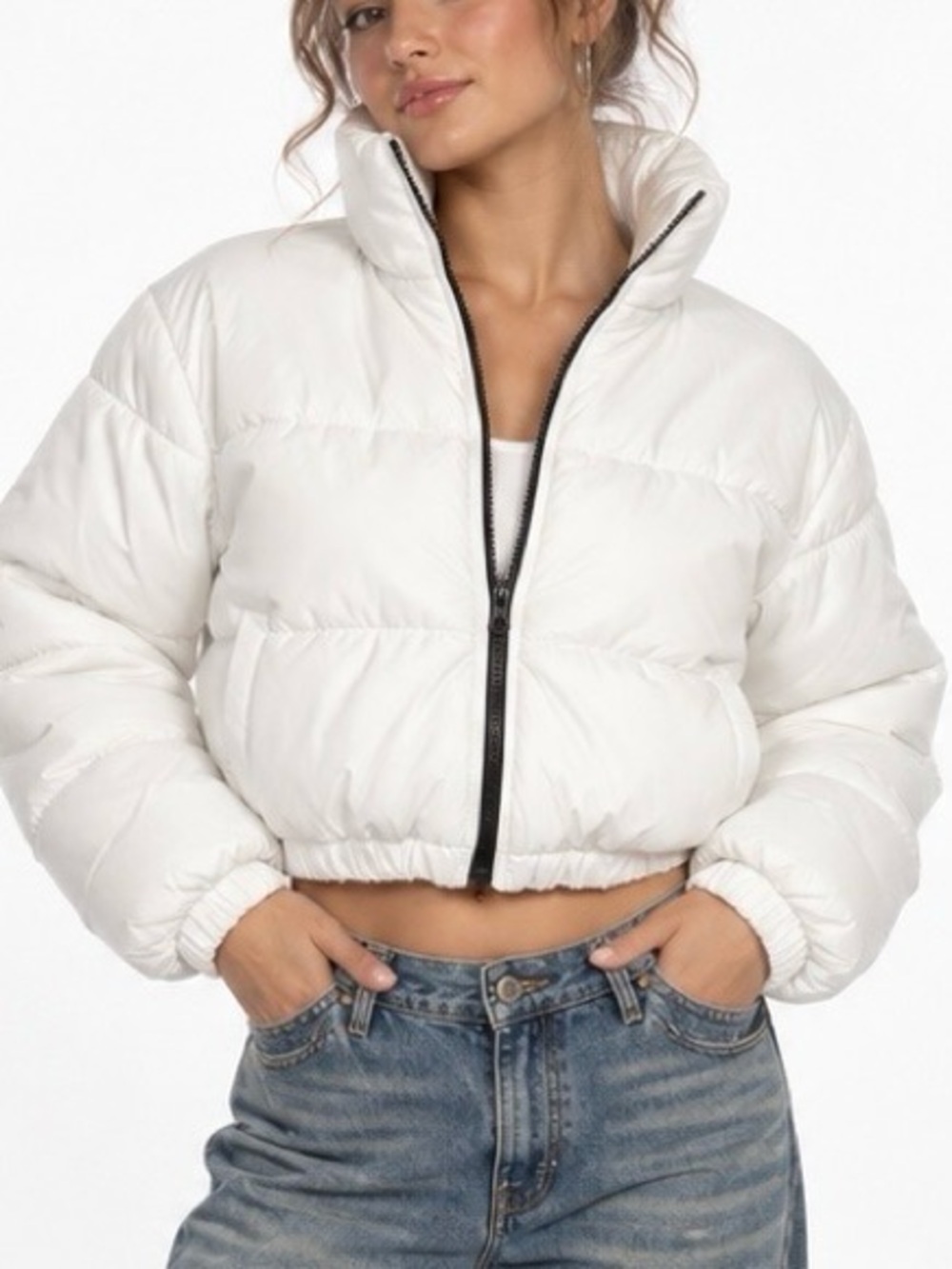 Wild Fable White Cropped Puffer Jacket XS Y2K Winter Streetwear
